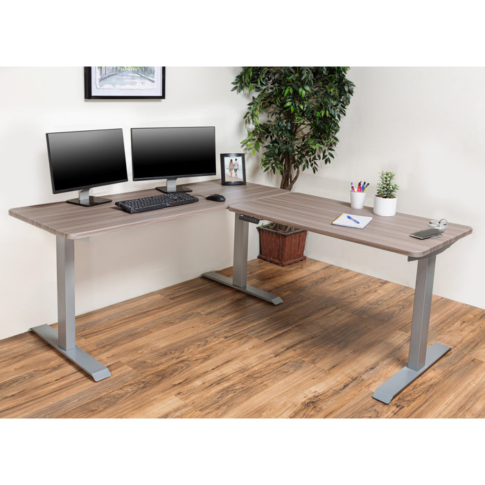 BRODAN Height Adjustable LShape Standing Desk with Built in Outlets